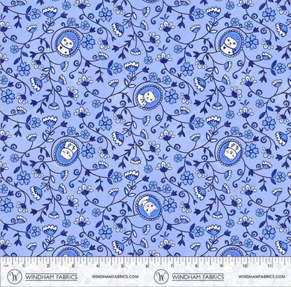 Chateau Meow | Purry Portraits - Sky by Whistler Studios for Windham Fabrics | 55343-2 | Quilting Cotton by the Half Yard