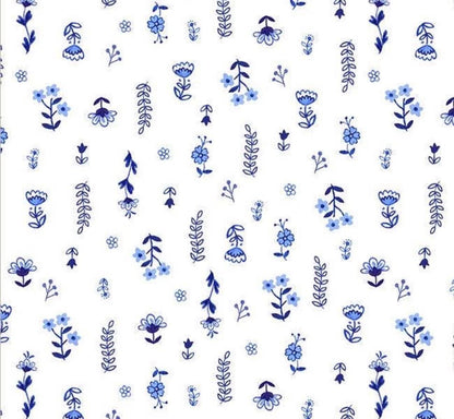 Painted Florals in White Blue (55346-1) | Chateau Meow | Whistler Studios | Windham | Sold by the Half Yard