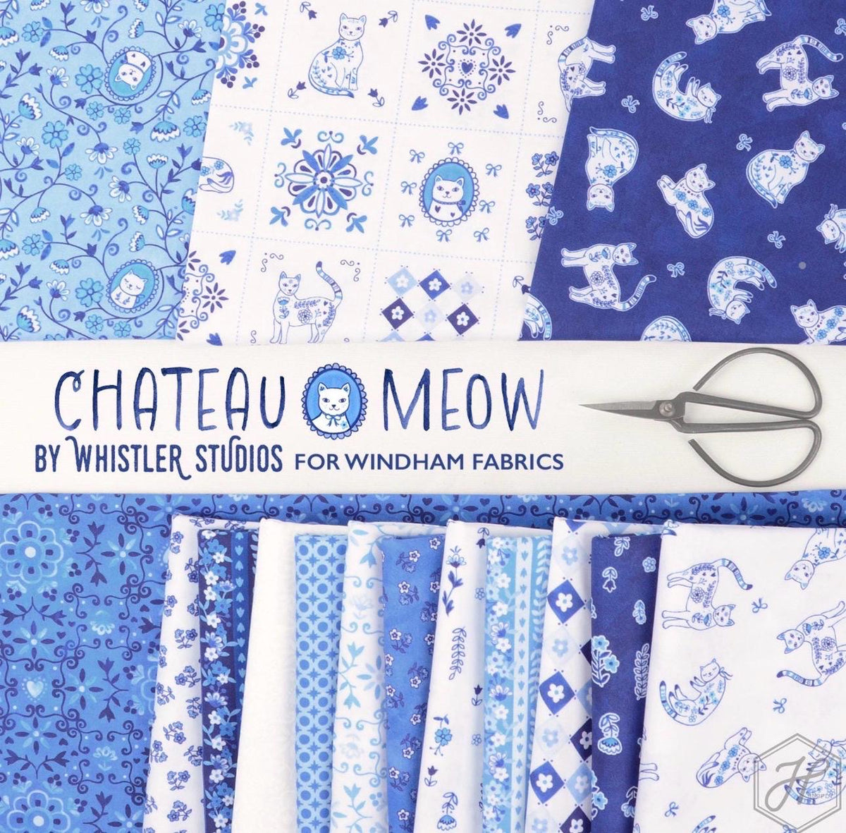 Chateau Meow | Purry Portraits - Sky by Whistler Studios for Windham Fabrics | 55343-2 | Quilting Cotton by the Half Yard