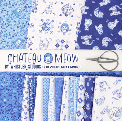 Chateau Meow | Purry Portraits - Sky by Whistler Studios for Windham Fabrics | 55343-2 | Quilting Cotton by the Half Yard