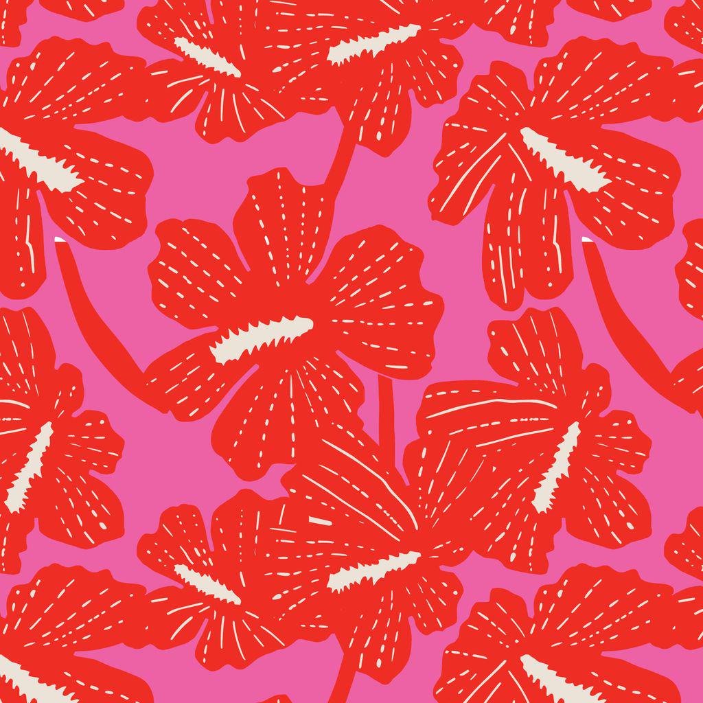 PREORDER Dec 26 | Folka Hibiscus | Pink/Red 229906 by Cloud9 | Sold by Half Yard