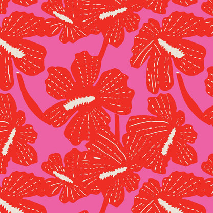 PREORDER Dec 26 | Folka Hibiscus | Pink/Red 229906 by Cloud9 | Sold by Half Yard