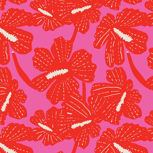 PREORDER Dec 26 | Folka Hibiscus | Pink/Red 229906 by Cloud9 | Sold by Half Yard