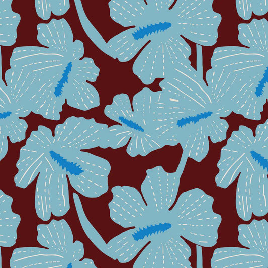 PREORDER Dec 26 | Folka Hibiscus | Burgundy/Blue 229904 by Cloud9 | Sold by Half Yard