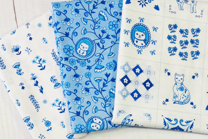 Chateau Meow | Tiny Tiles - White/Blue by Whistler Studios for Windham Fabrics | 55342-1 | Quilting Cotton by the Half Yard