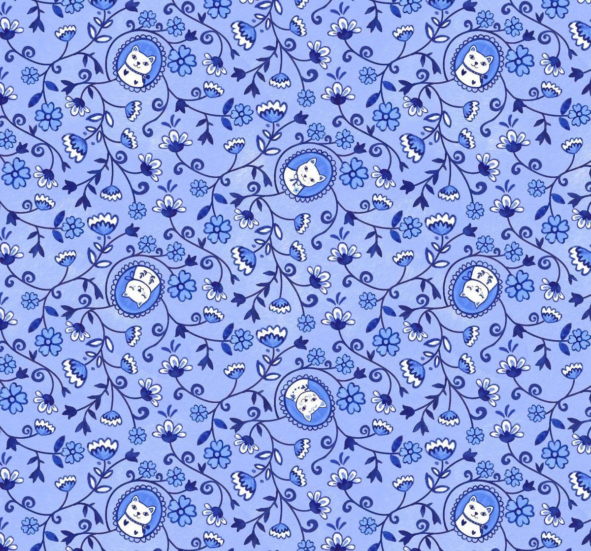 Chateau Meow | Purry Portraits - Sky by Whistler Studios for Windham Fabrics | 55343-2 | Quilting Cotton by the Half Yard