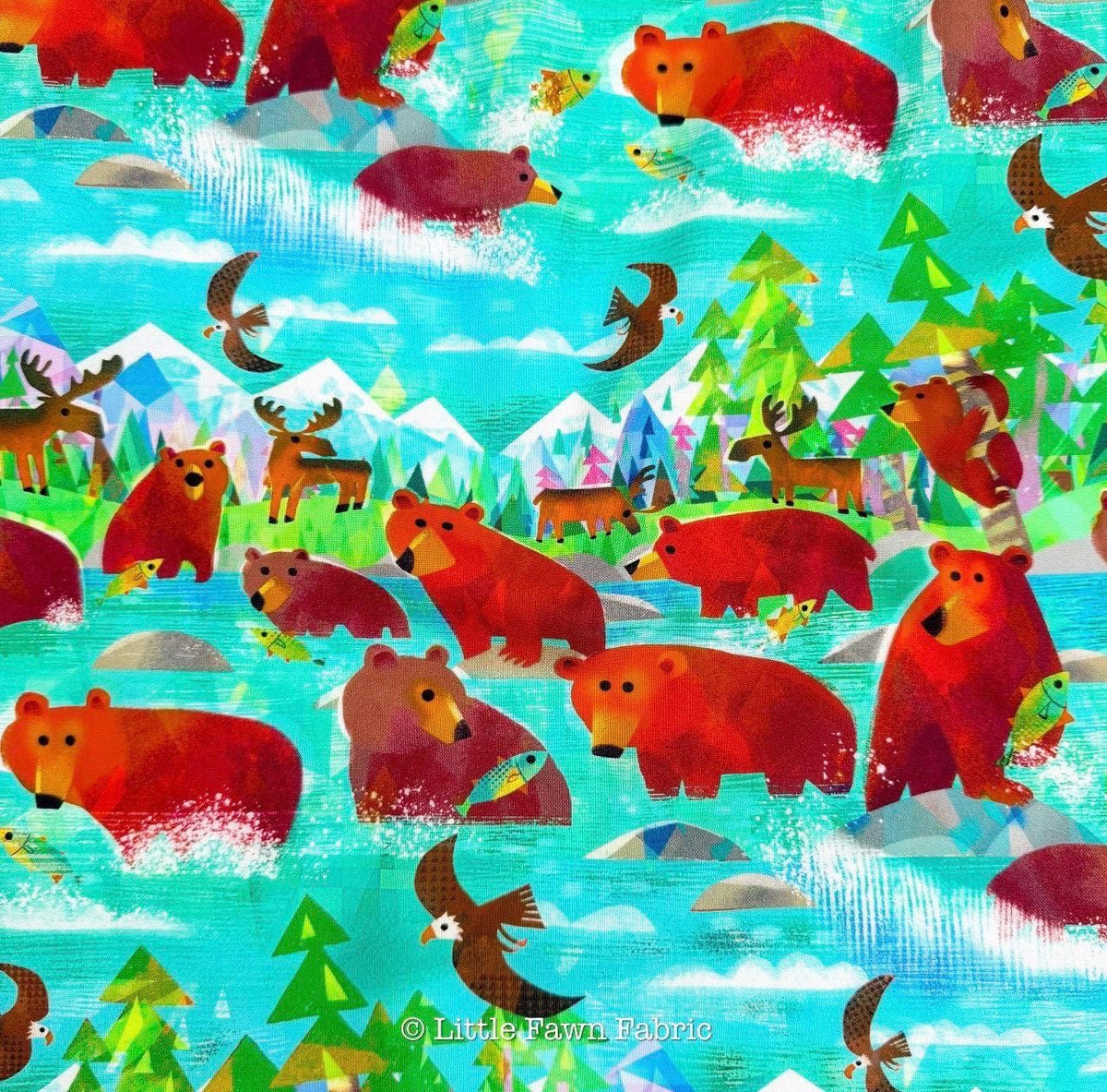 Bathing Bears Turquoise Fabric | Animal Kingdom by Gareth Lucas | Windham Fabrics | Sold by the Half Yard