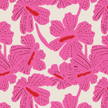 PREORDER Dec 26 | Folka Hibiscus Oat/Pink 229907 by Cloud9 | Sold by Half Yard