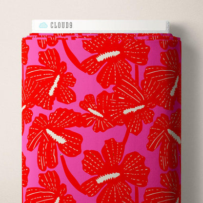 PREORDER Dec 26 | Folka Hibiscus | Pink/Red 229906 by Cloud9 | Sold by Half Yard