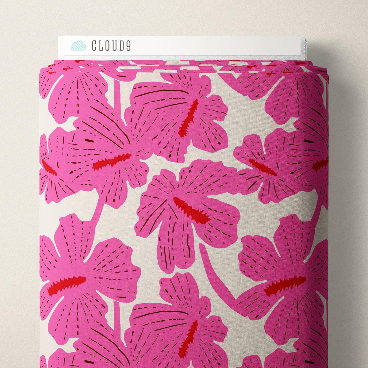 PREORDER Dec 26 | Folka Hibiscus Oat/Pink 229907 by Cloud9 | Sold by Half Yard
