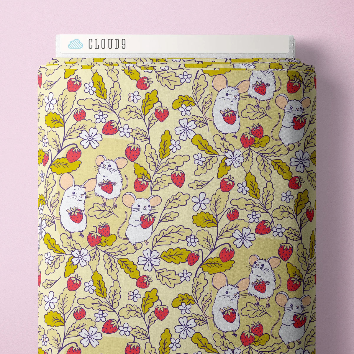 PREORDER Dec 26 | Forest Friends by The Good Twin | Strawberry Mice 228668 by Cloud9 | Sold by Half Yard