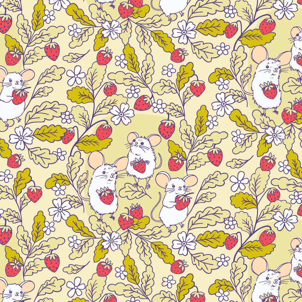 PREORDER Dec 26 | Forest Friends by The Good Twin | Strawberry Mice 228668 by Cloud9 | Sold by Half Yard
