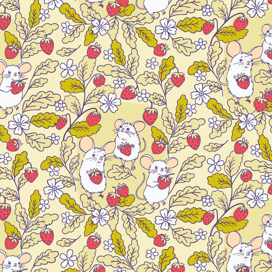 PREORDER Dec 26 | Forest Friends by The Good Twin | Strawberry Mice 228668 by Cloud9 | Sold by Half Yard