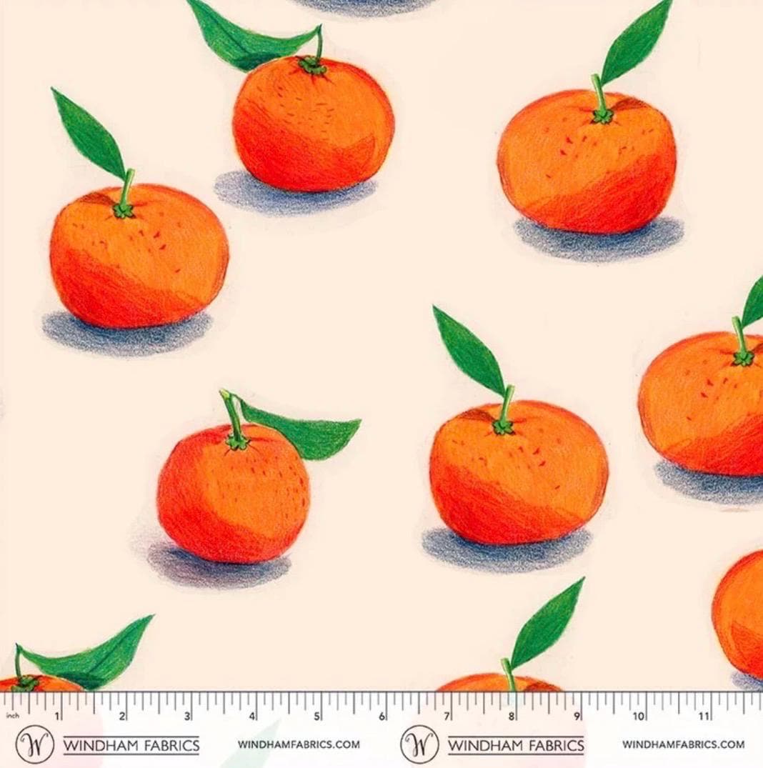 PRE-Order Heather Ross- Market - Cotton Lawn - Clementine on cream | Sold Half Yard - May 2027