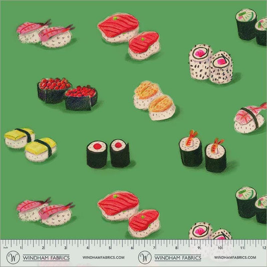PRE-Order Heather Ross- Market - Cotton Lawn - Sushi on green | Sold Half Yard - May 2027