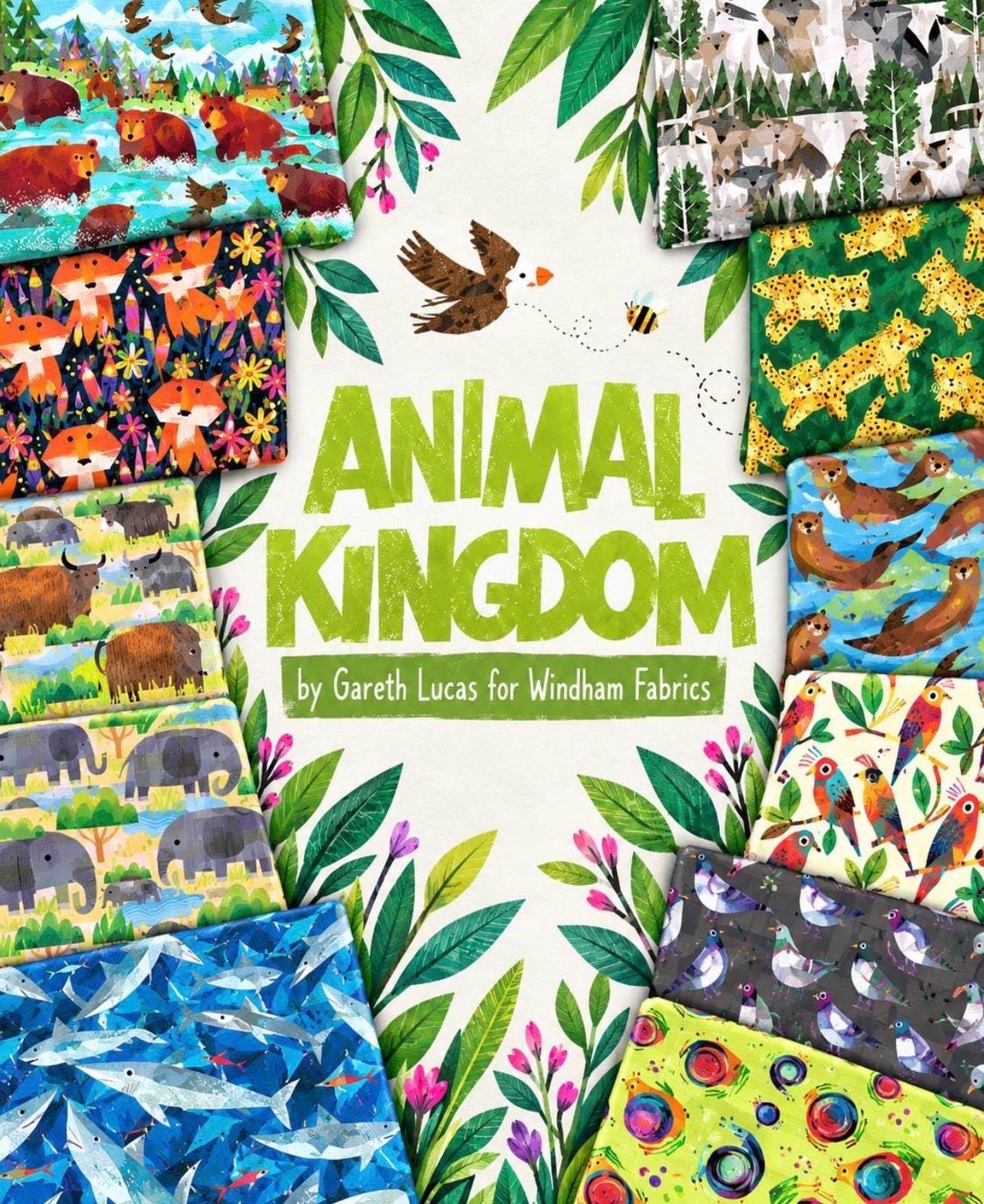 Bathing Bears Turquoise Fabric | Animal Kingdom by Gareth Lucas | Windham Fabrics | Sold by the Half Yard