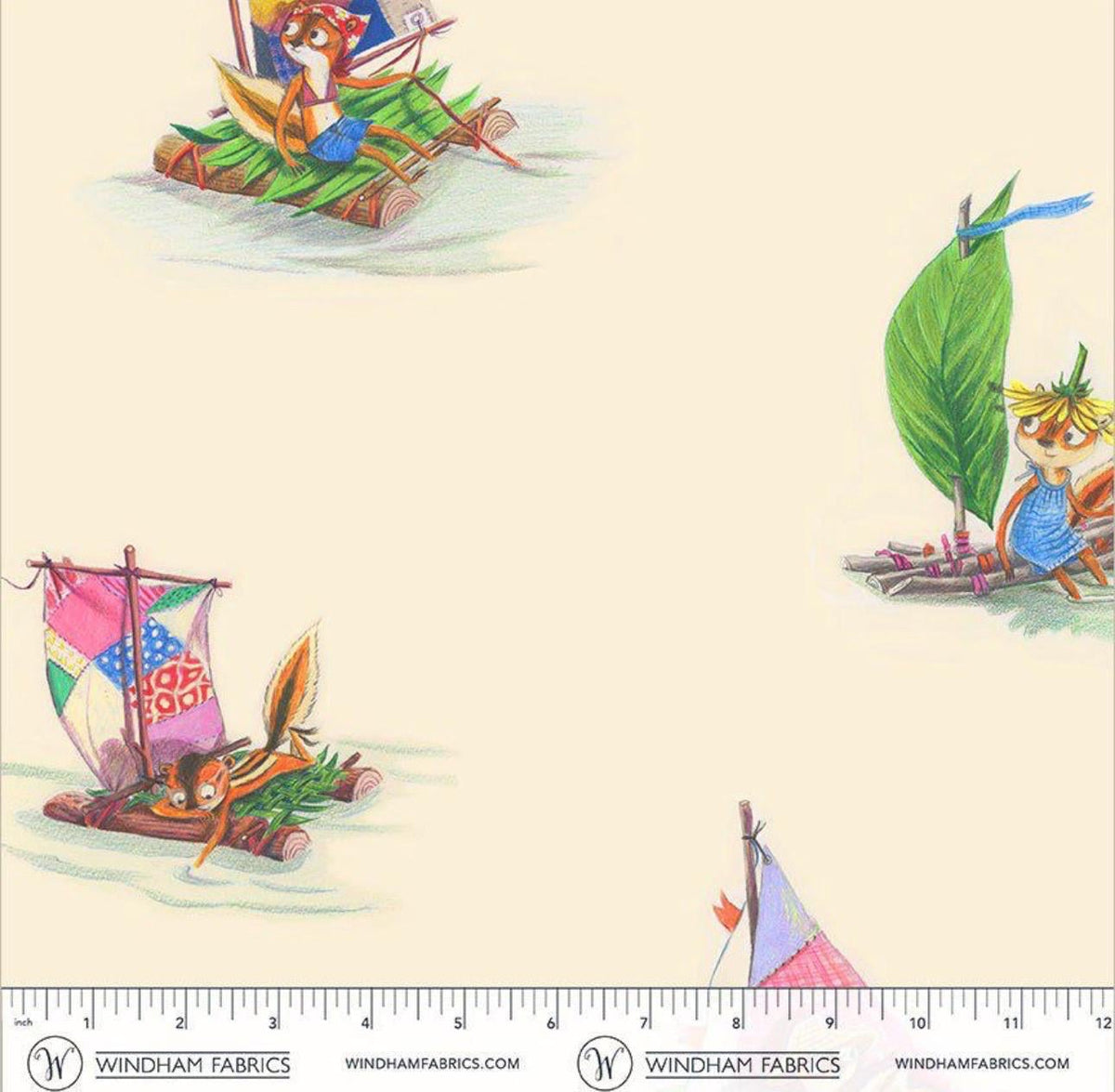 PRE-Order Heather Ross- Boat Race- Stick Boats 55604D-9 Ivory- Half Yard- March 2027