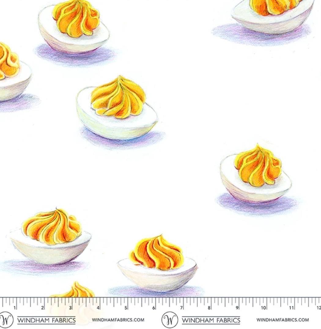 PRE-Order Heather Ross- Market - Cotton Lawn - Deviled Eggs on White | Sold Half Yard - May 2027
