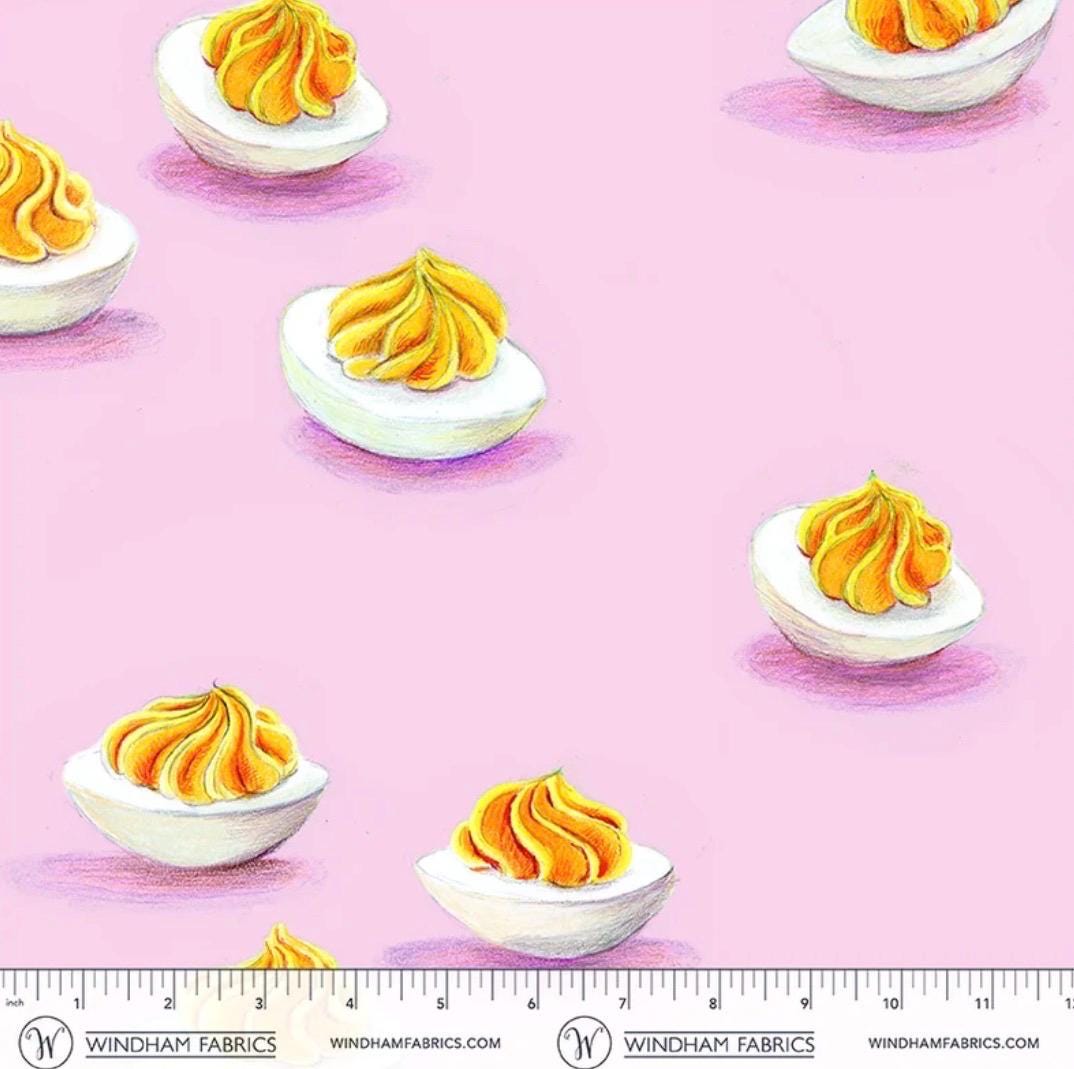 PRE-Order Heather Ross- Market - Cotton Lawn - Deviled Eggs on Lilac | Sold Half Yard - May 2027