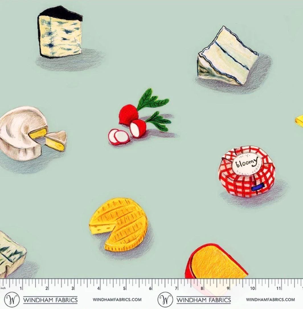 PRE-Order Heather Ross- Market - Cotton Lawn - Cheeses on matcha | Sold Half Yard - May 2027