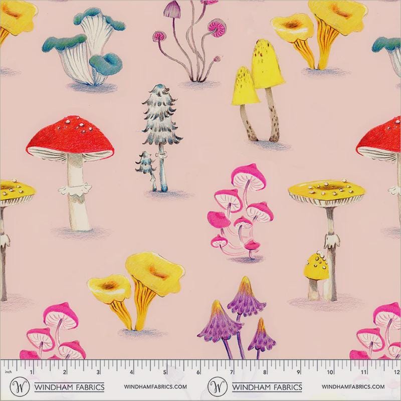 PRE-Order Heather Ross- Market - Cotton Lawn - Mushrooms on pale pink | Sold Half Yard - May 2027