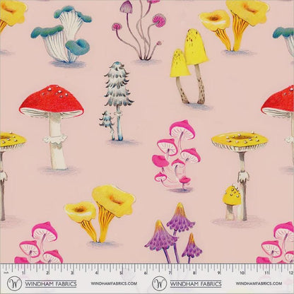PRE-Order Heather Ross- Market - Cotton Lawn - Mushrooms on pale pink | Sold Half Yard - May 2027